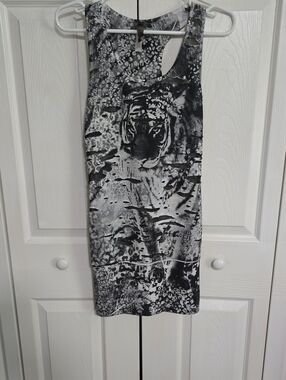 Sleeveless Black & White Tiger Print Bodycon Dress